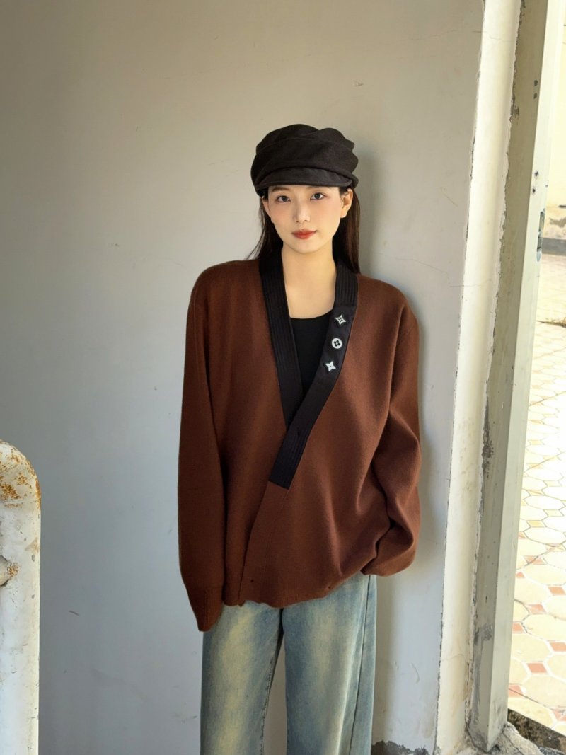 Brown Oversized Knit Cardigan view