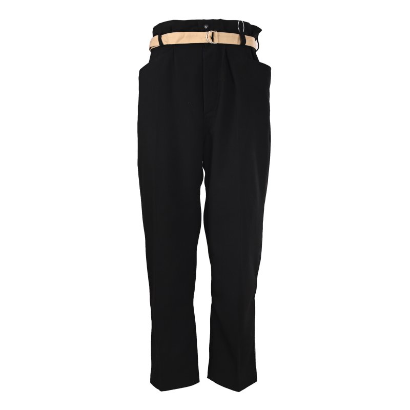 Black Wide-Leg Pants with Tan Contrast Belt view