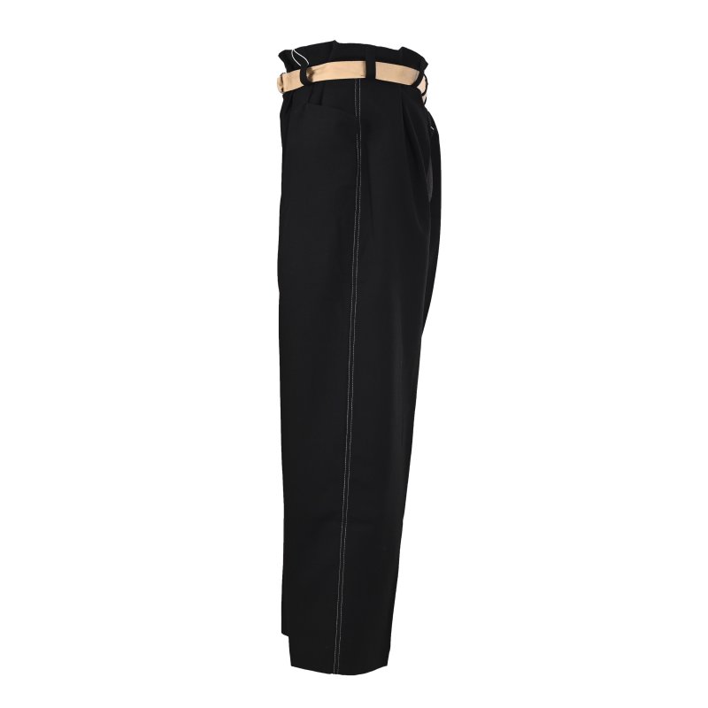 Black Wide-Leg Pants with Tan Contrast Belt view