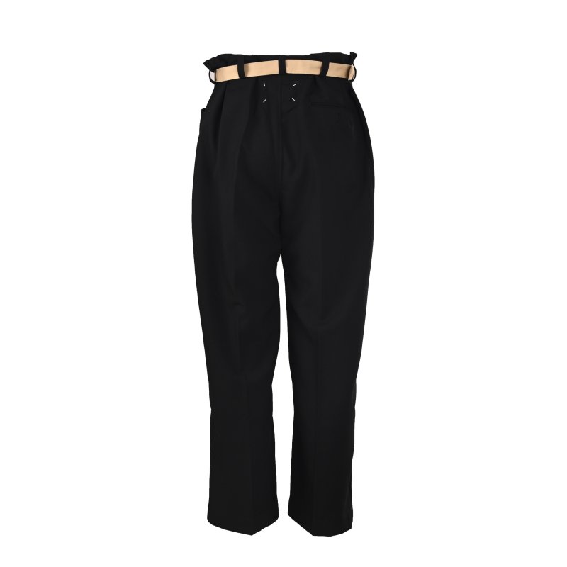 Black Wide-Leg Pants with Tan Contrast Belt view