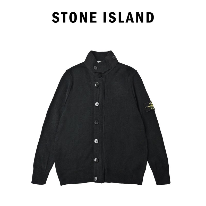 Stone Island Black Ribbed Wool Cardigan view