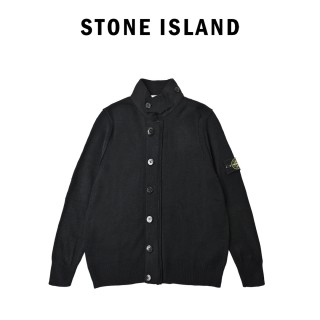 Stone Island Black Ribbed Wool Cardigan view 10