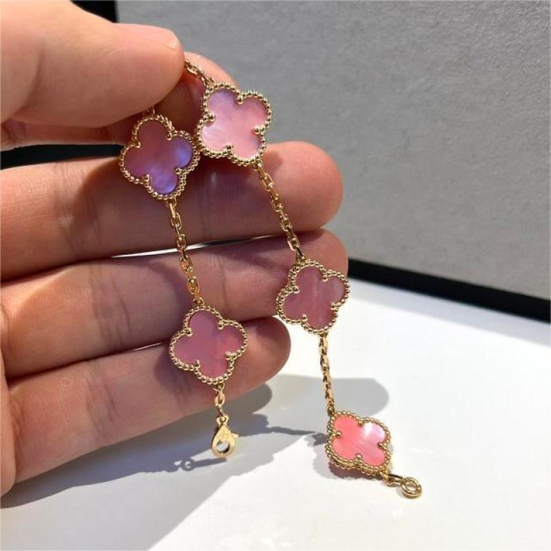 Van Cleef & Arpels Vintage Alhambra Pink Opal Gold Bracelet