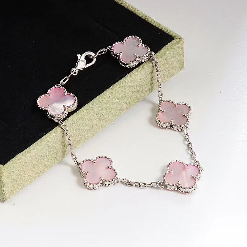 Van Cleef & Arpels Vintage Alhambra Pink Opal Gold Bracelet view