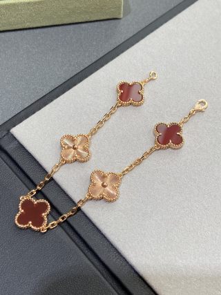 Van Cleef & Arpels Vintage Alhambra Pink Opal Gold Bracelet view 7