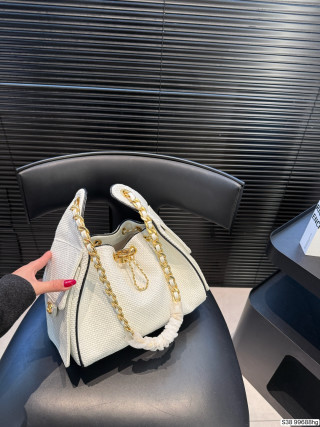 Chanel 25 Quilted Bucket Bag White Leather Gold Chain view 2