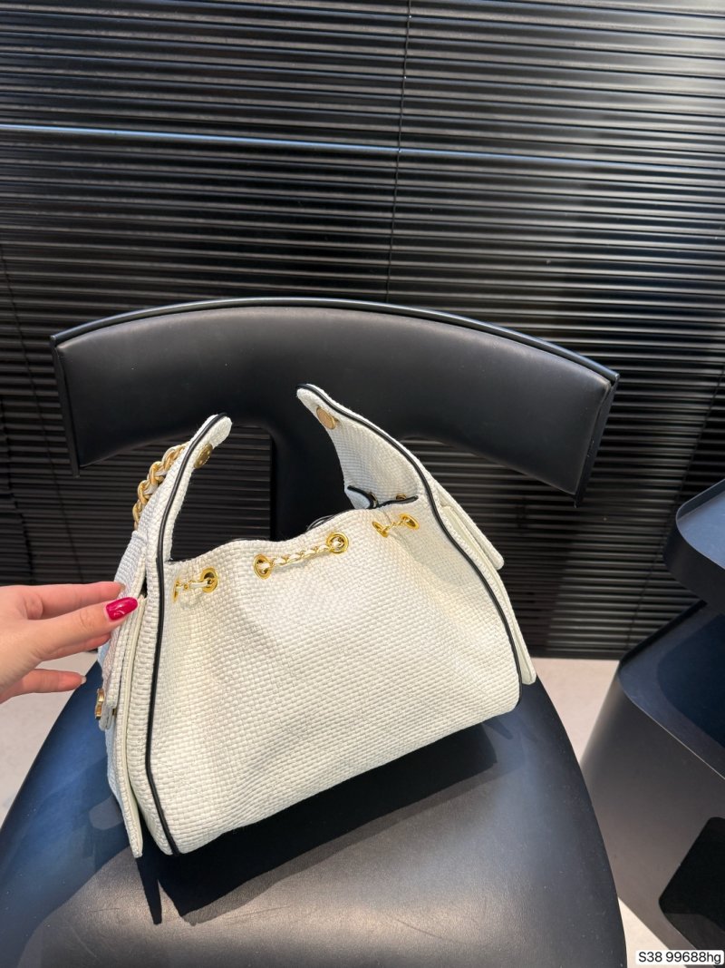 Chanel 25 Quilted Bucket Bag White Leather Gold Chain view