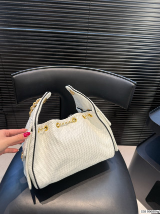Chanel 25 Quilted Bucket Bag White Leather Gold Chain view 6