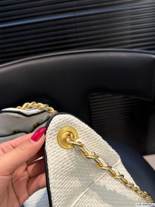 Chanel 25 Quilted Bucket Bag White Leather Gold Chain view 8