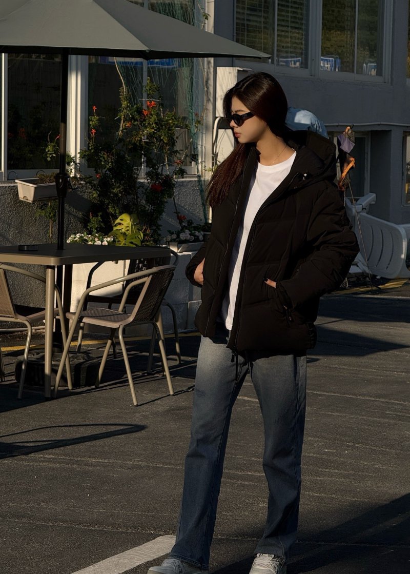 Black Puffer Down Jacket with Hood view