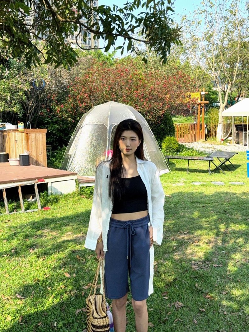 Blue Denim Knee-Length Shorts with Drawstring view