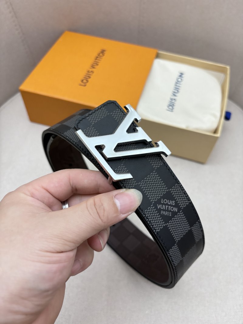 Louis Vuitton Damier Black Reversible Belt with Silver V Buckle