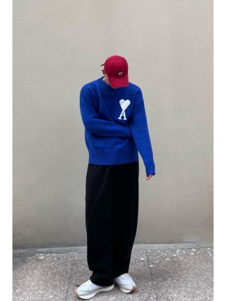 Ami Paris Royal Blue Heart Logo Knit Sweater view 2