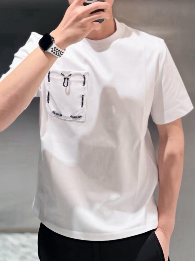 White Graphic Pocket T-Shirt with Line Art Design view