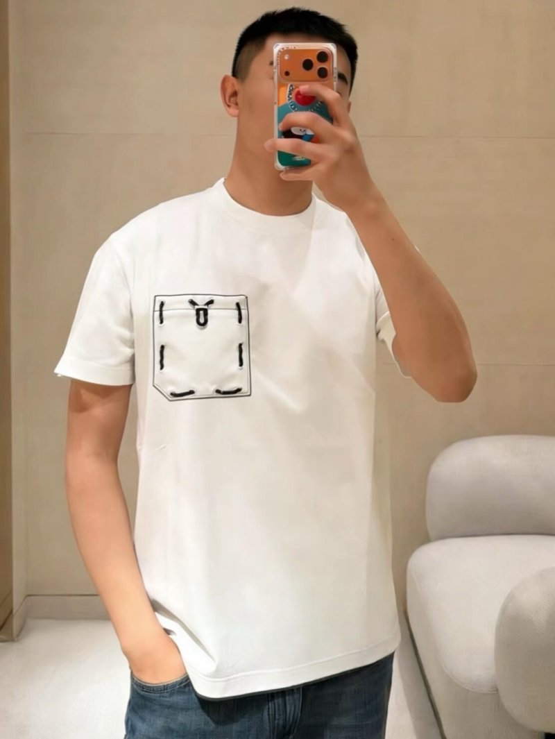 White Graphic Pocket T-Shirt with Line Art Design view