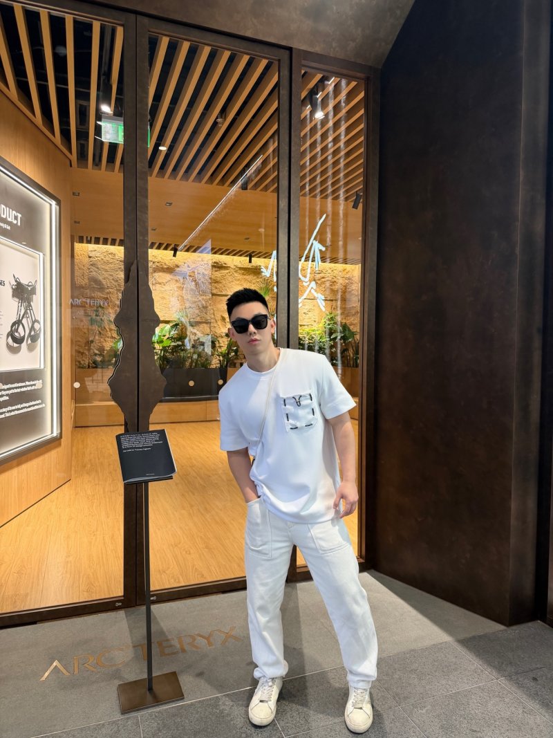 White Graphic Pocket T-Shirt with Line Art Design view