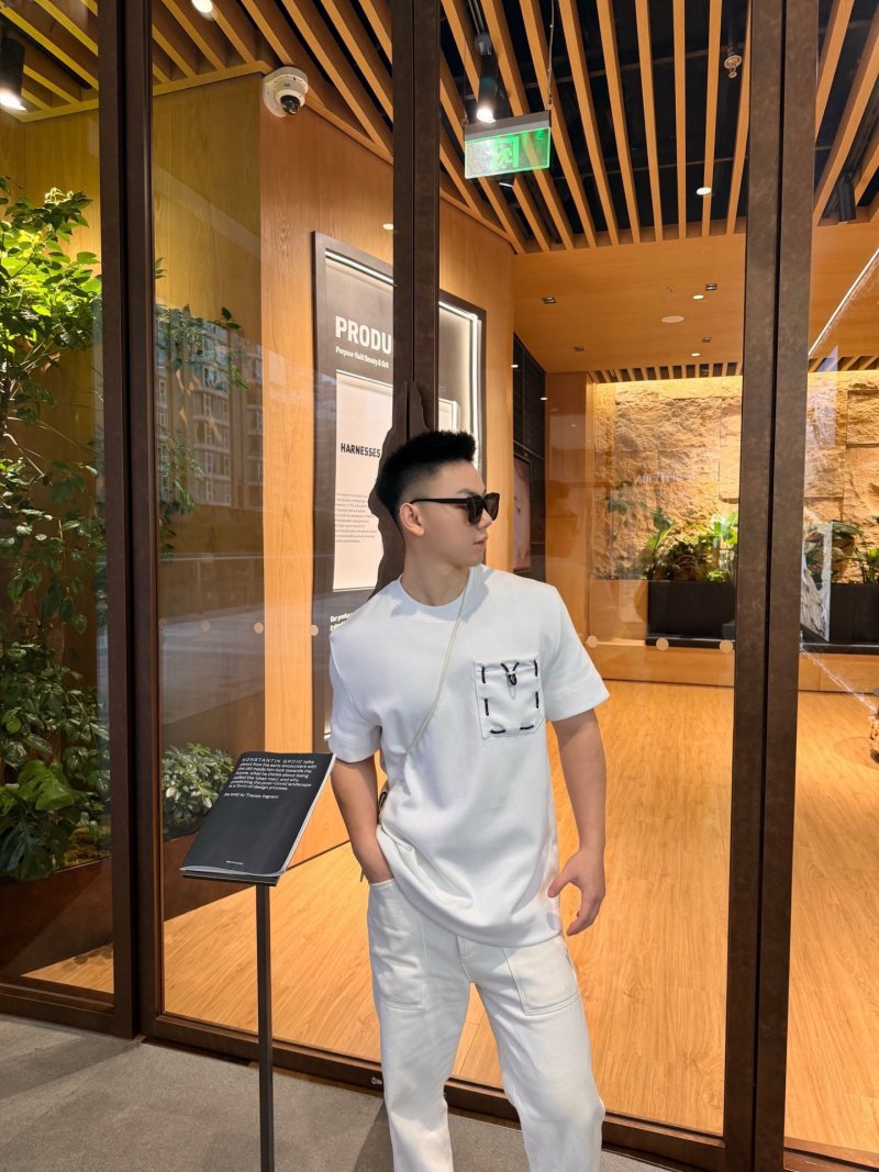 White Graphic Pocket T-Shirt with Line Art Design view