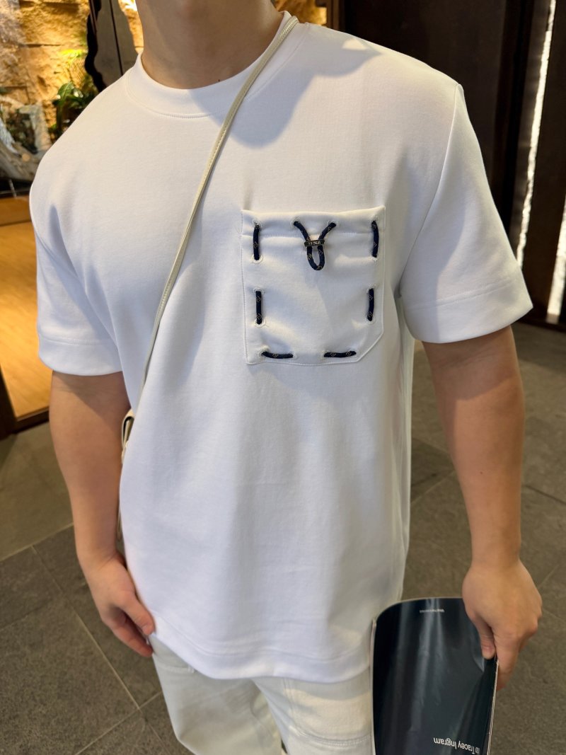 White Graphic Pocket T-Shirt with Line Art Design view