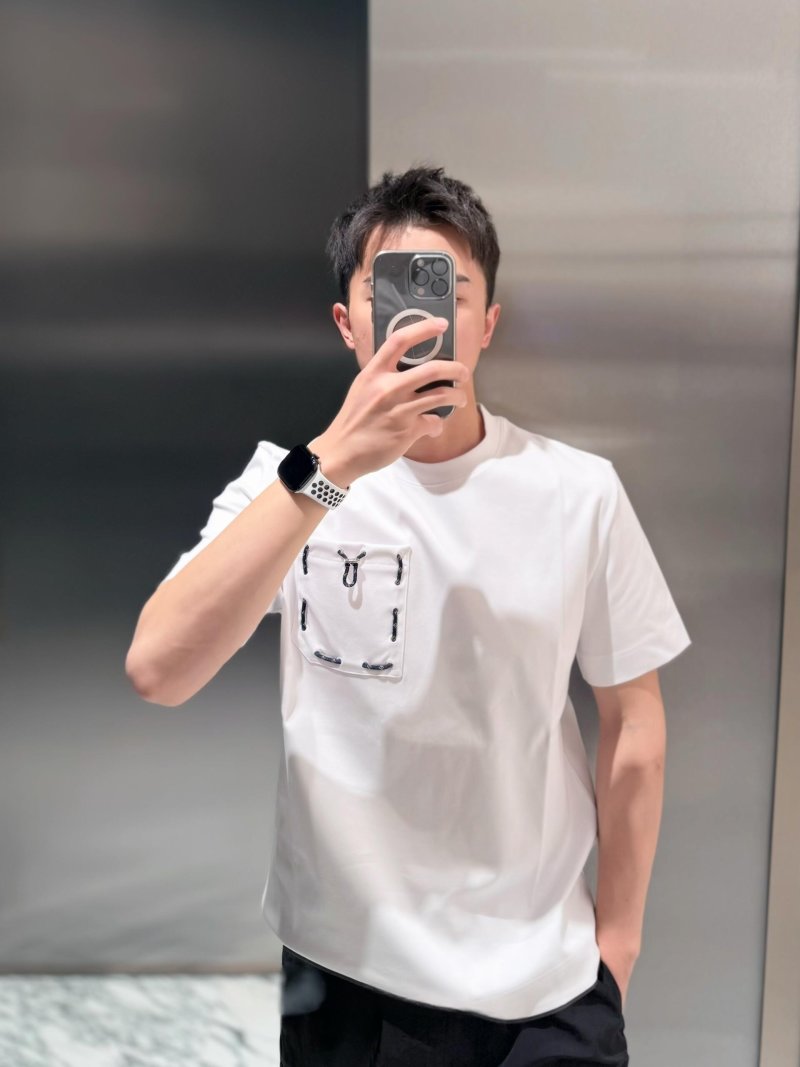 White Graphic Pocket T-Shirt with Line Art Design view
