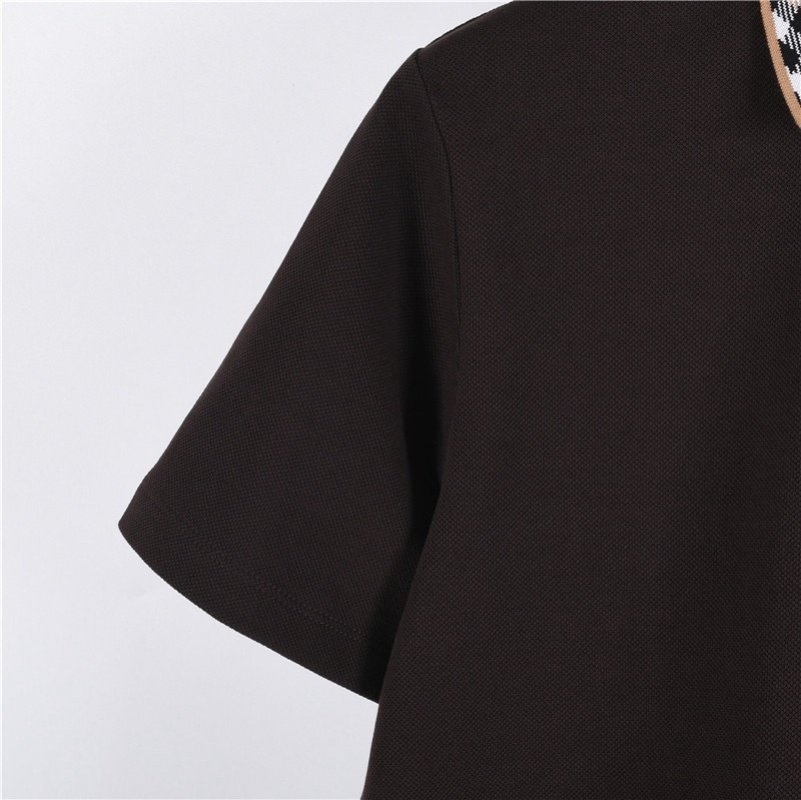 Black Short-Sleeve Polo Shirt with Check Collar view
