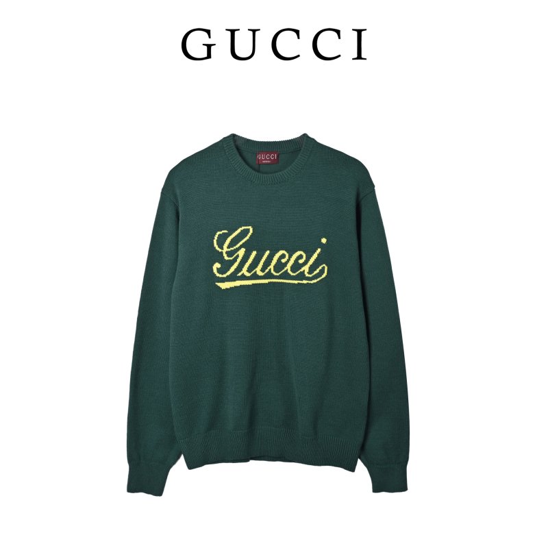 Forest Green Ribbed Sweater with Yellow Script Logo