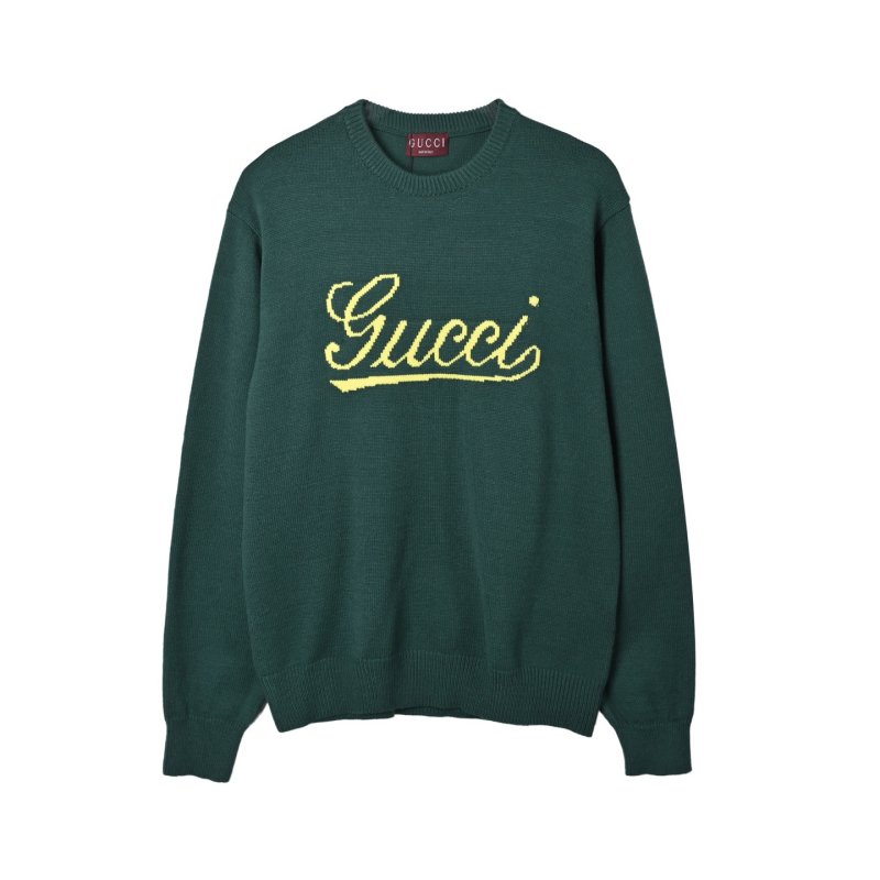 Forest Green Ribbed Sweater with Yellow Script Logo view