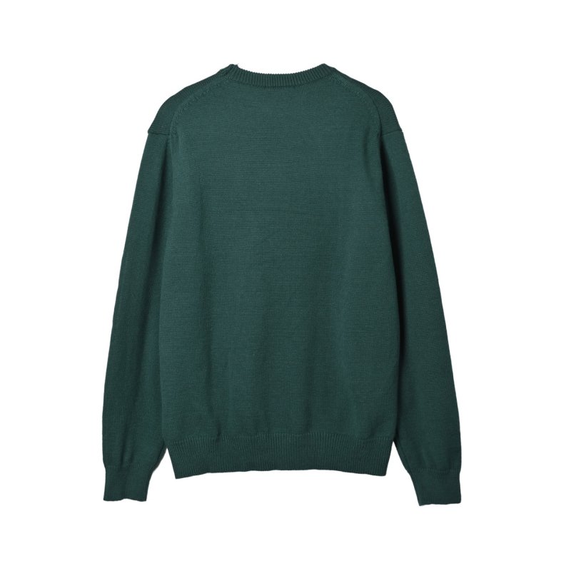 Forest Green Ribbed Sweater with Yellow Script Logo view
