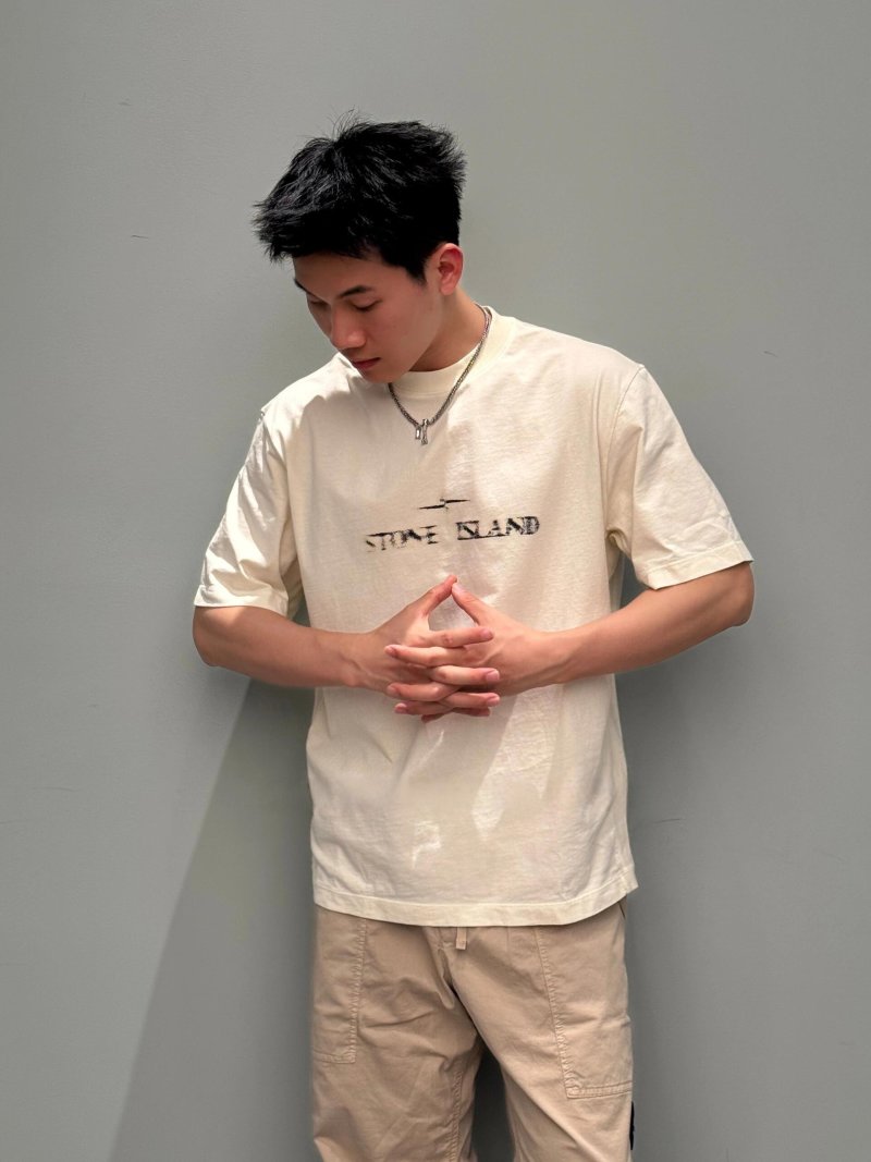 Stone Island Cream Logo Short Sleeve T-Shirt view