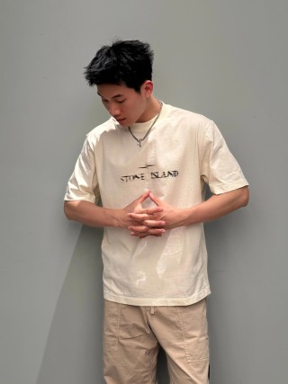 Stone Island Cream Logo Short Sleeve T-Shirt view 2