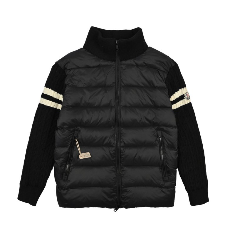 Black Puffer Down Jacket with Stripe Sleeve Detail view