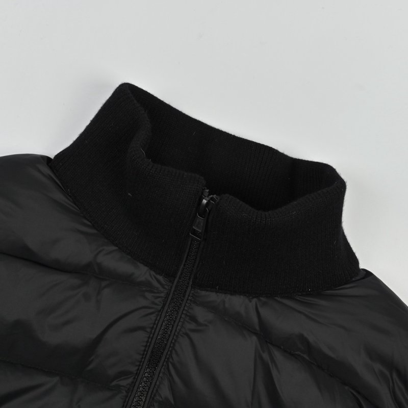 Black Puffer Down Jacket with Stripe Sleeve Detail view
