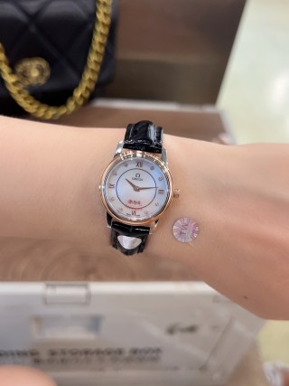 Omega DeVille 27mm Mother-of-Pearl Rose Gold Roman Numeral Watch view 6