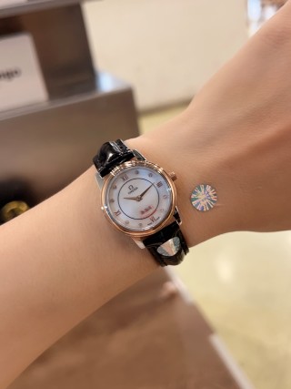 Omega DeVille 27mm Mother-of-Pearl Rose Gold Roman Numeral Watch view 7