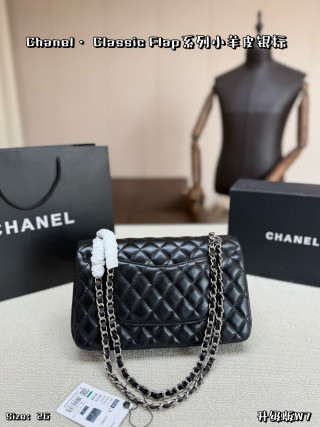 Chanel Classic Flap Black Lamb Leather Silver Hardware Bag view 3