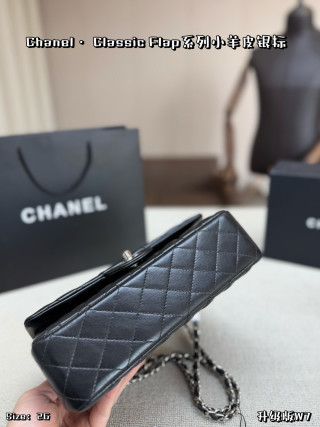 Chanel Classic Flap Black Lamb Leather Silver Hardware Bag view 5