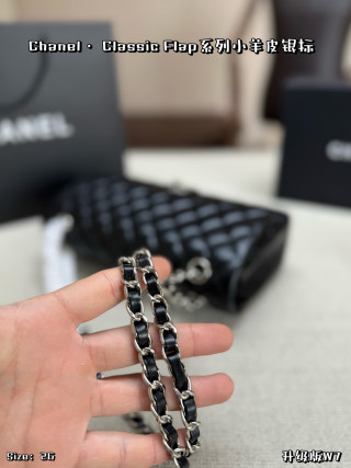 Chanel Classic Flap Black Lamb Leather Silver Hardware Bag view 6
