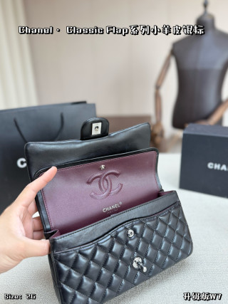 Chanel Classic Flap Black Lamb Leather Silver Hardware Bag view 7