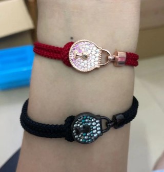 Swarovski Locking Love Red Cord Bracelet with Crystal Pendant view 7
