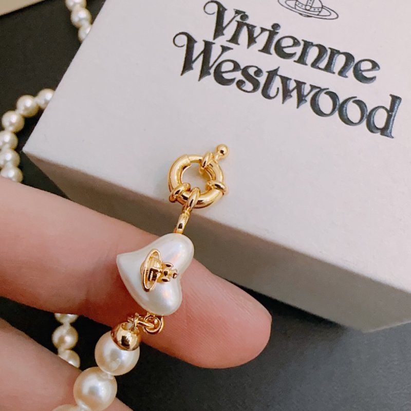 Vivienne Westwood Pearl Saturn Necklace Gold view