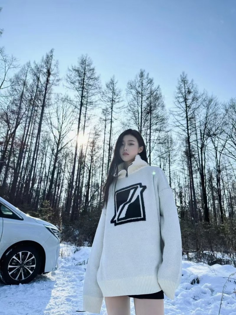 White Oversized Knit Sweater with Black Geometric Logo view