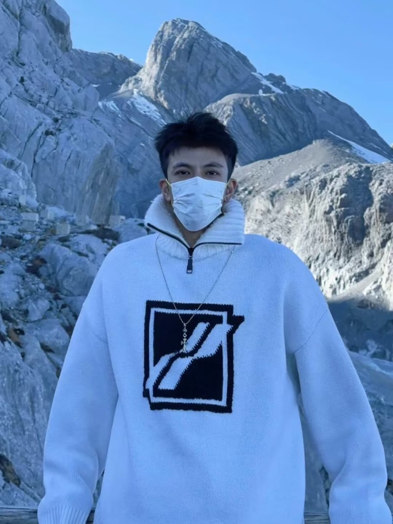 White Oversized Knit Sweater with Black Geometric Logo view