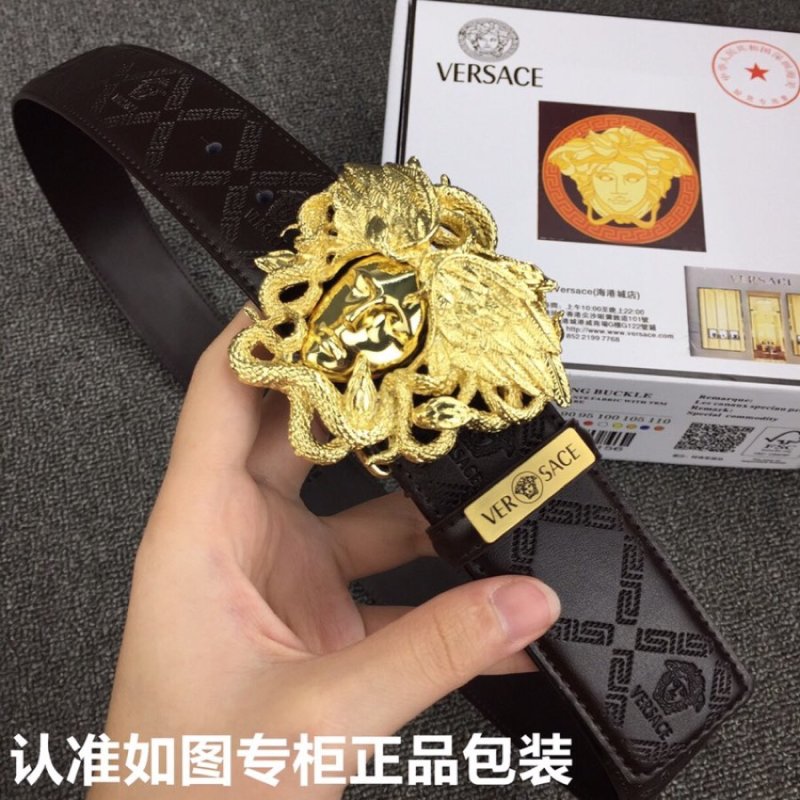Versace Medusa Head Black Leather Belt Gold Buckle view