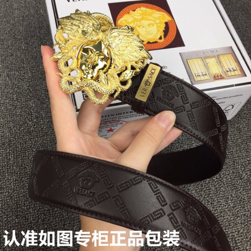 Versace Medusa Head Black Leather Belt Gold Buckle view