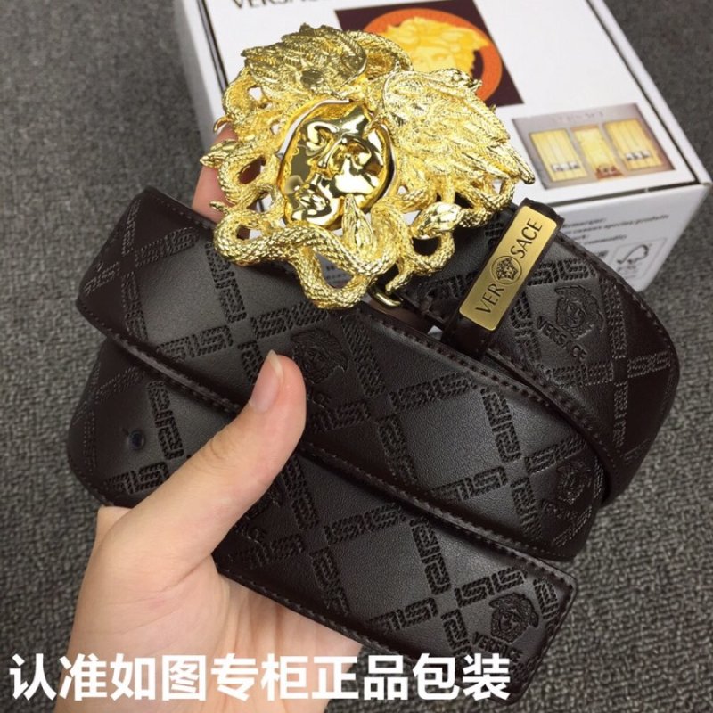 Versace Medusa Head Black Leather Belt Gold Buckle view