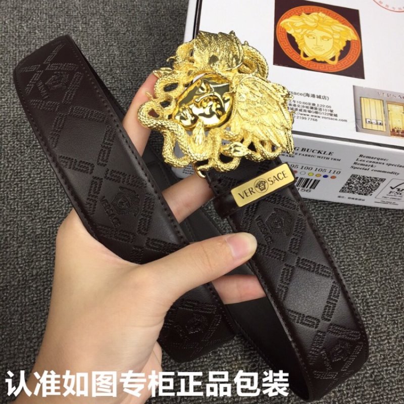 Versace Medusa Head Black Leather Belt Gold Buckle view
