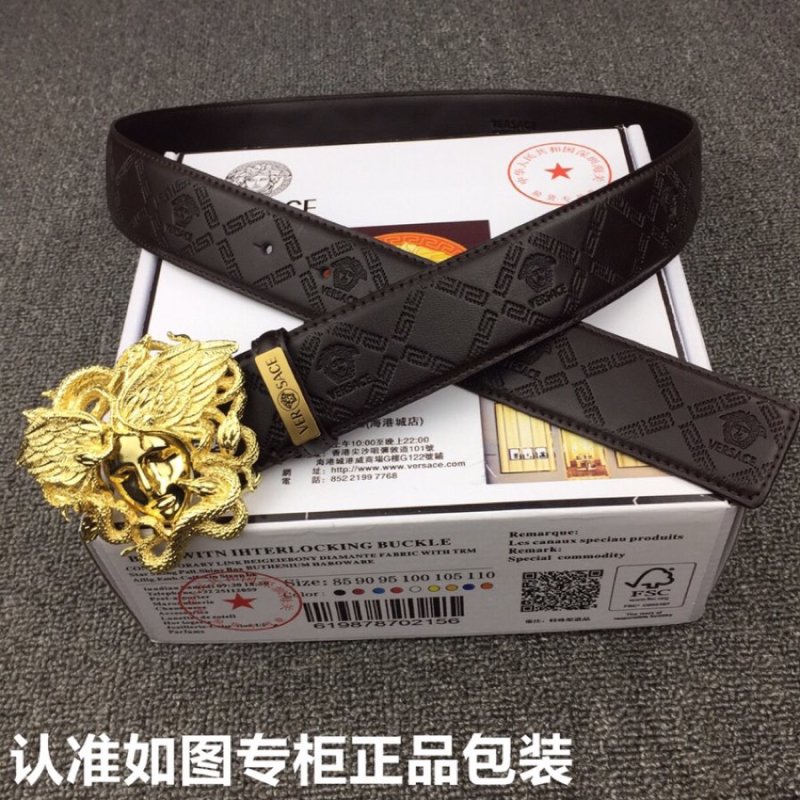 Versace Medusa Head Black Leather Belt Gold Buckle view