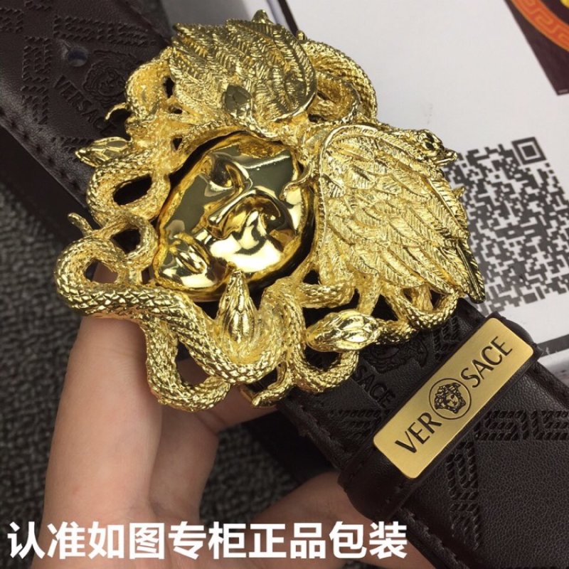 Versace Medusa Head Black Leather Belt Gold Buckle view