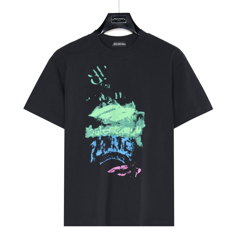 Black Graphic Print Short Sleeve T-Shirt with Neon Design view