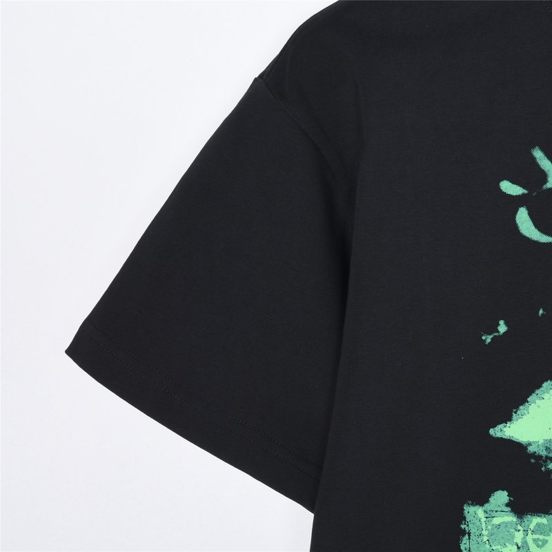 Black Graphic Print Short Sleeve T-Shirt with Neon Design view