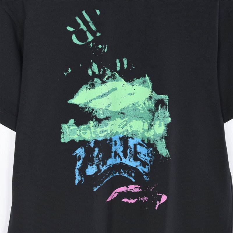 Black Graphic Print Short Sleeve T-Shirt with Neon Design view